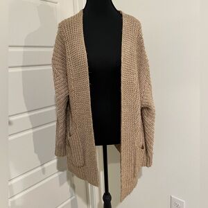 Lou Grey Womens Chunky Knit Oversized Cardigan Sweater Size XS Camel Beige